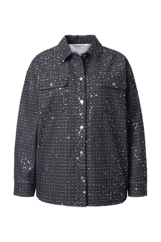Veste-chemisier aspect jean, paillette, coupe oversize