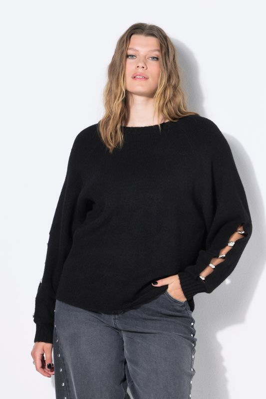 Pull coupe Boxy Shape, manches ballon avec fente et pierres fantaisie