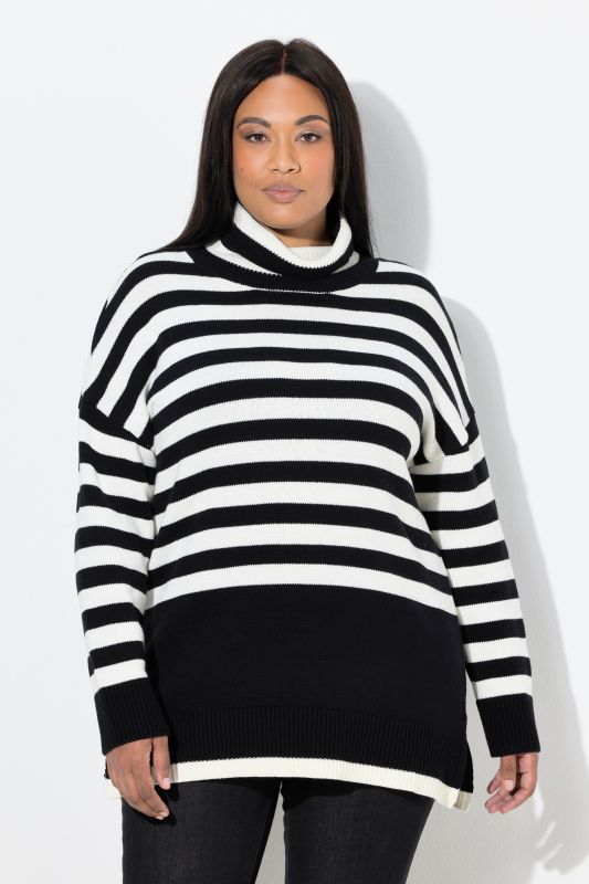 Pull rayé à manches longues et col montant