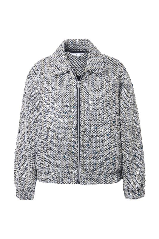 Blouson coupe Boxy Shape, tissu bouclette avec paillettes scintillantes