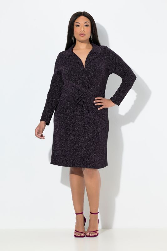 Robe en jersey pailleté, col à revers et manches longues