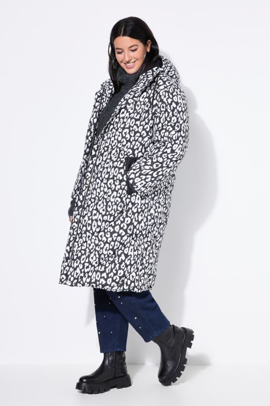Manteau matelassé motif léopard, capuche et fermeture zippée à double sens