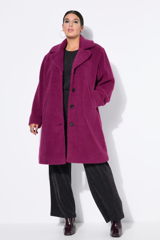 Manteau en polaire bouclée, coupe évasée et col à revers