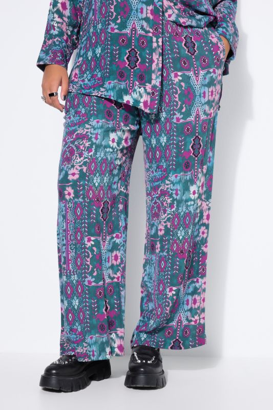 Pantalon coupe Wide Legs, tissu crêpe et imprimé à fleurs