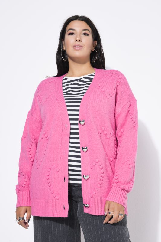 Cardigan oversized à col V et motif cœur