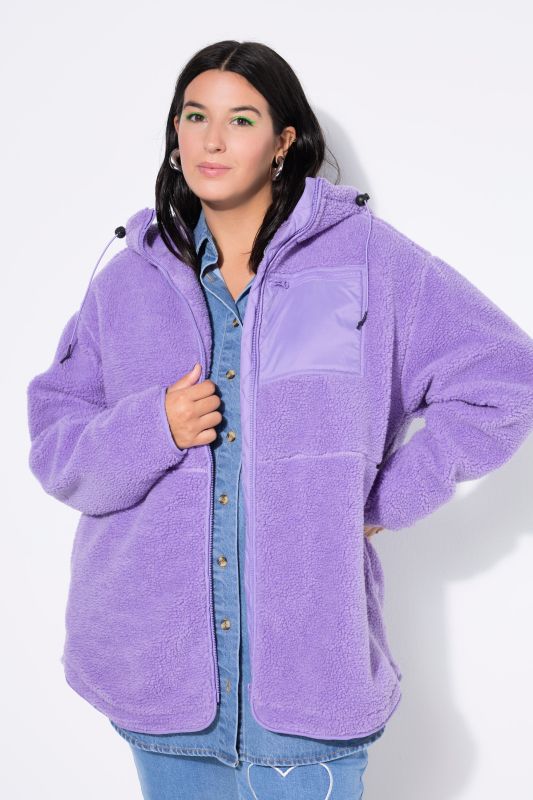 Veste en polaire bouclée, oversized, capuche, manches longues