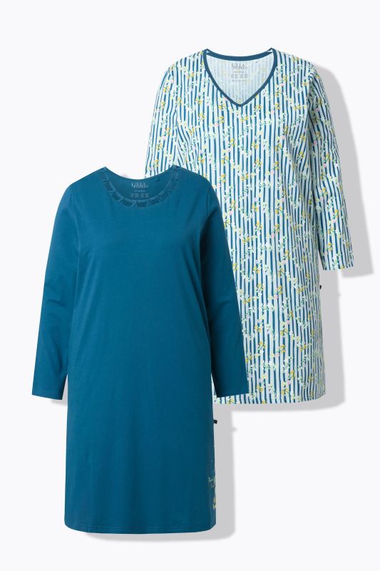 Grands t-shirts en lot de 2, col rond/en forme de coeur, manches longues