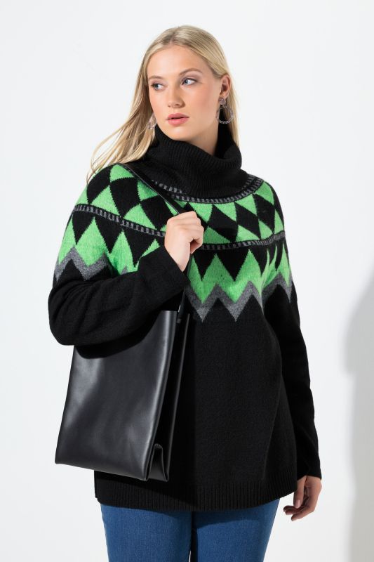 Pull motif norvégien, col roulé et manches longues