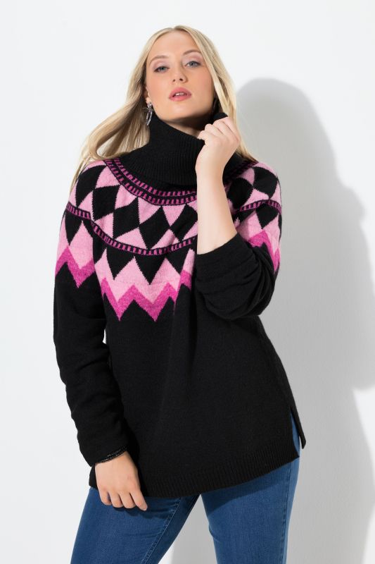 Pull motif norvégien, col roulé et manches longues