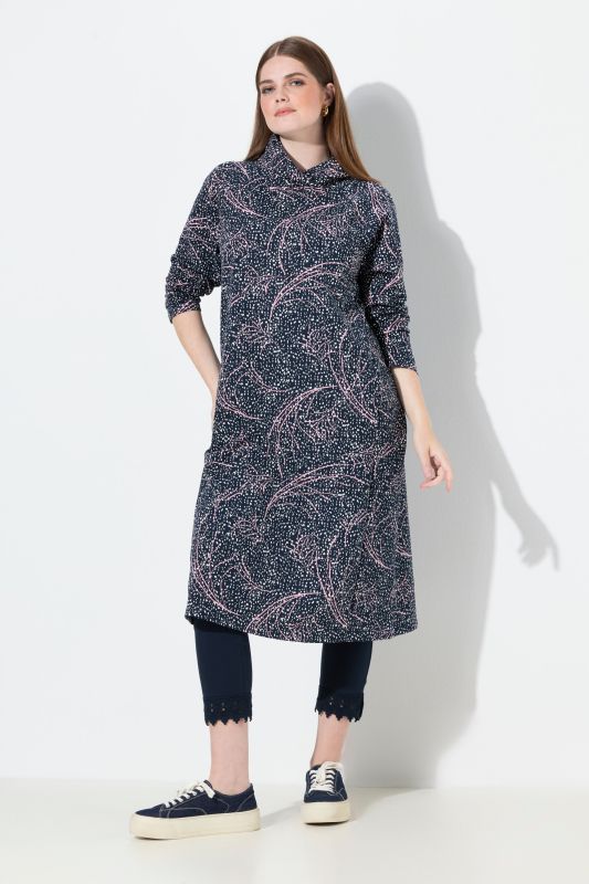 Robe midi, en molleton de coton bio, col châle et manches longues