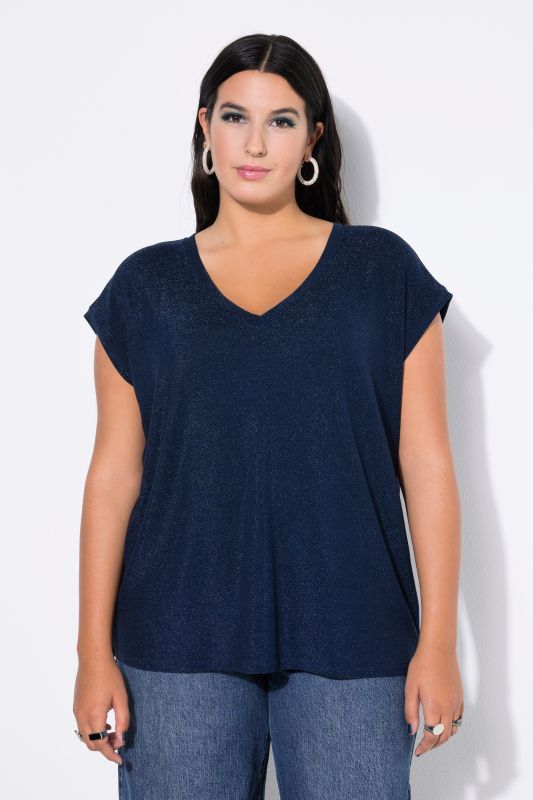 Haut en jersey scintillant, décolleté en V