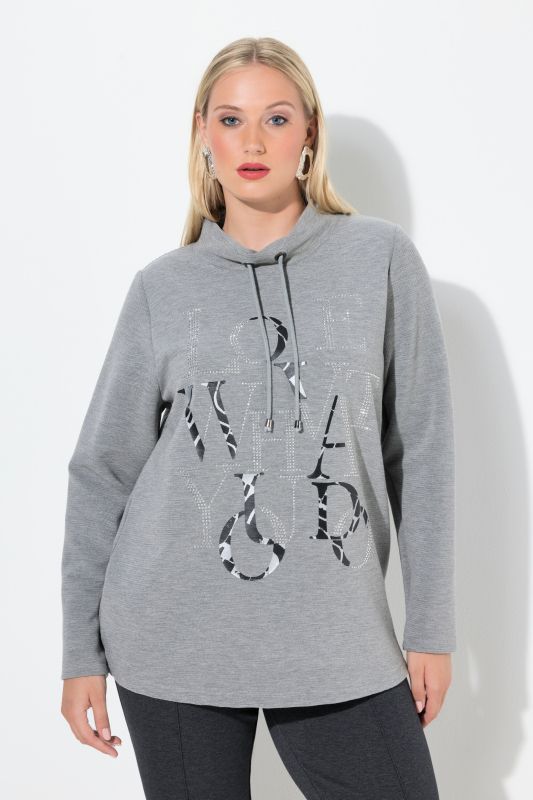 Sweat-shirt avec strass fantaisie, encolure bateau et manches longues