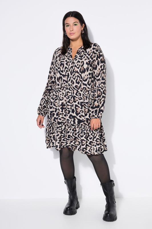 Robe midi avec volants, décolleté en V et imprimé léopard