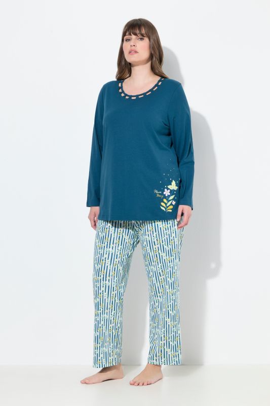 Pyjama col rond et manches longues, poches et motif floral