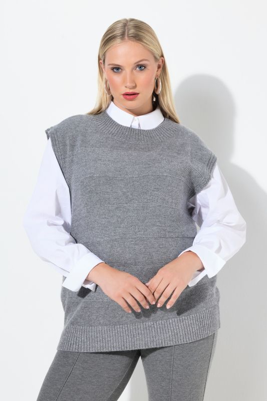 Pull sans manches, col rond, maille horizontale avec effet scintillant