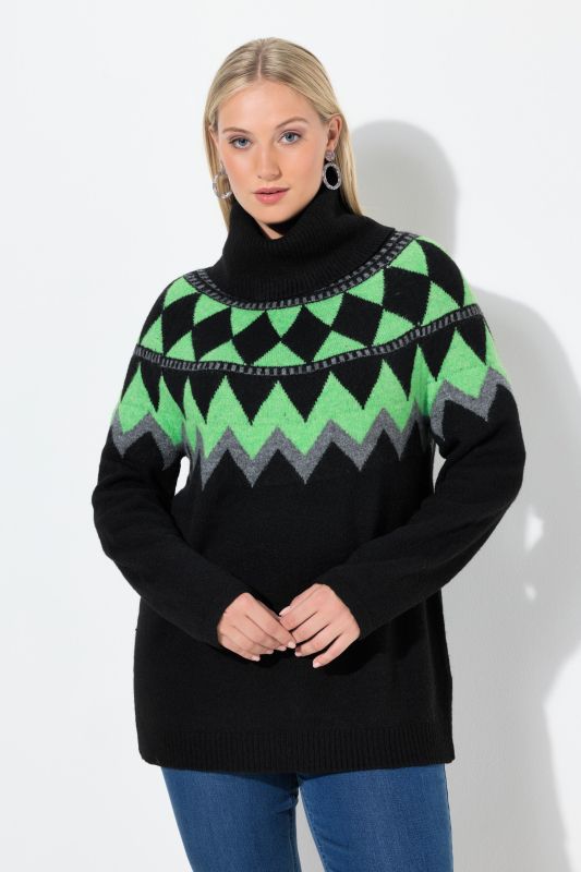 Pull motif norvégien, col roulé et manches longues