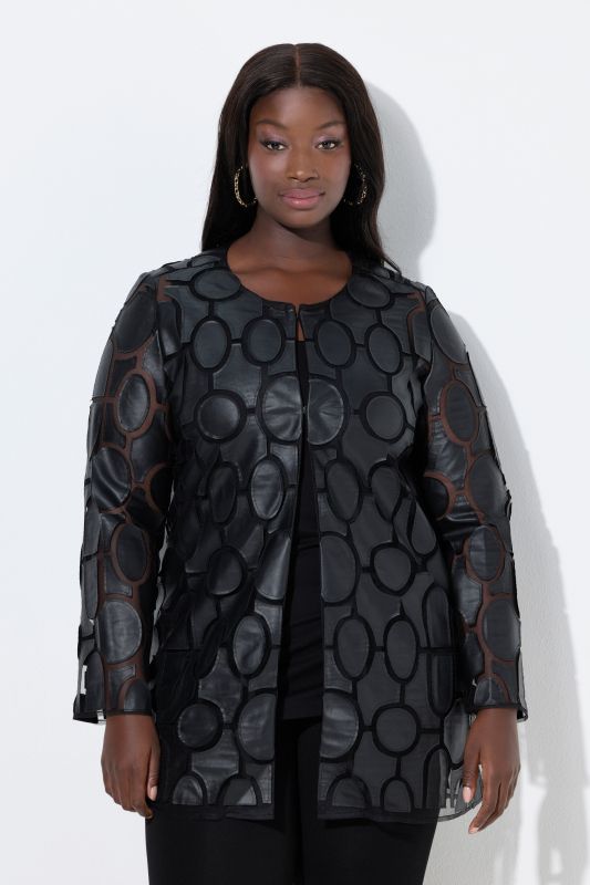 Veste en simili, col rond et fermeture à crochets, coupe évasée