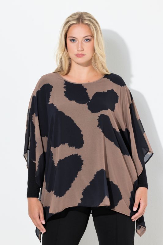 Tunique double épaisseur, motif léopard, décolleté rond et manches 3/4