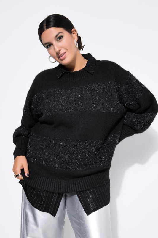 Pull oversize en maille douce, rayures scintillantes