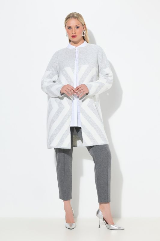 Cardigan rayé sans fermeture, manches longues et encolure ronde