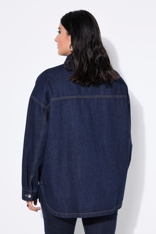 Chemisier en jean oversize, petites pierres scintillantes