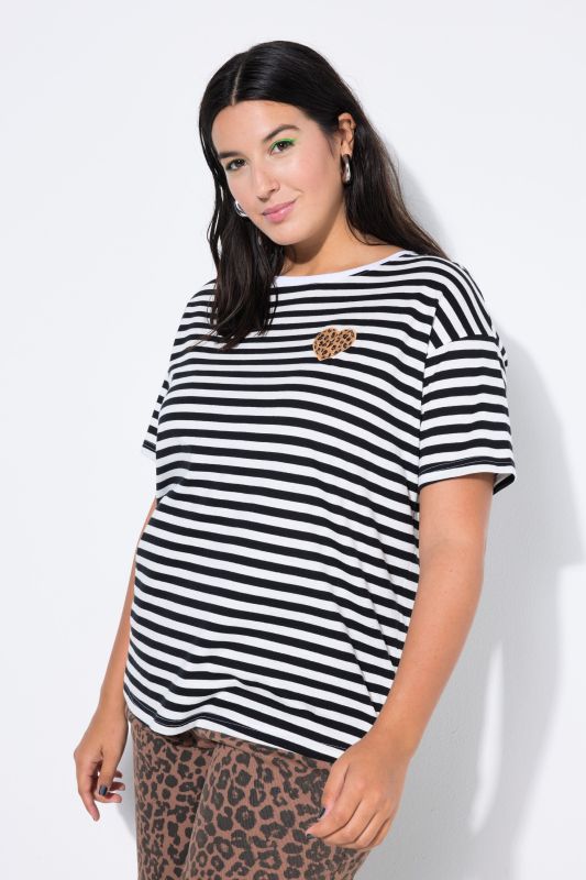 T-shirt en jersey rayé, cœur et coupe oversize