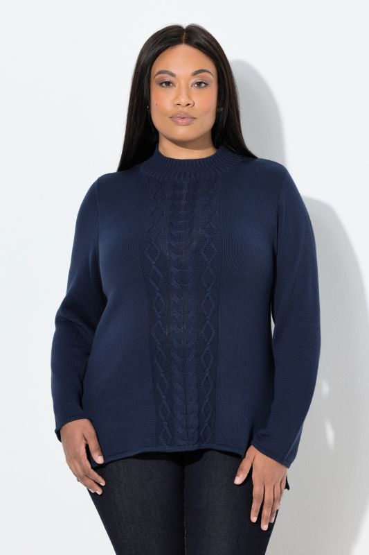 Pull à col montant et manches longues, motif torsadé