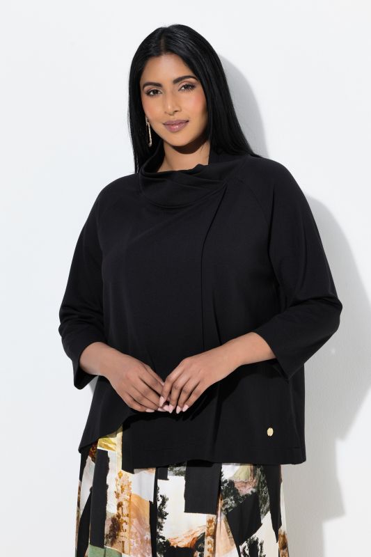 Sweat-shirt point de Rome, manches 3/4 et col montant, coupe évasée