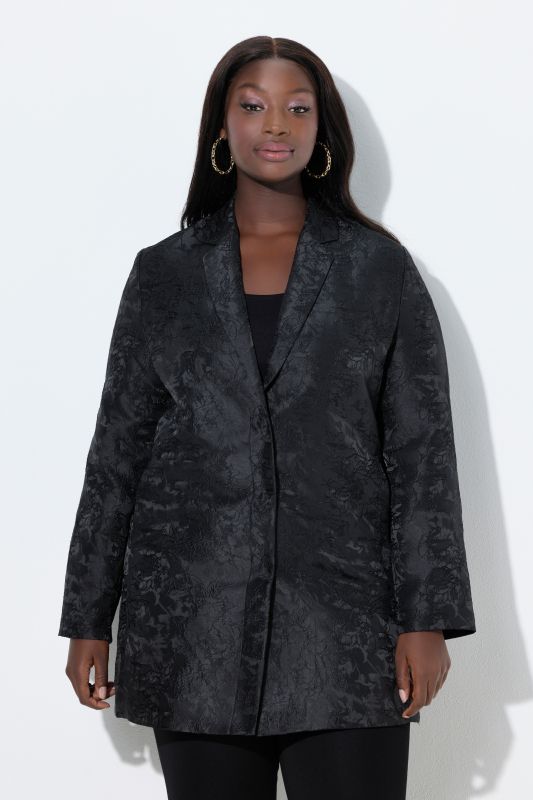 Veste jacquard, col à revers et manches longues, coupe évasée