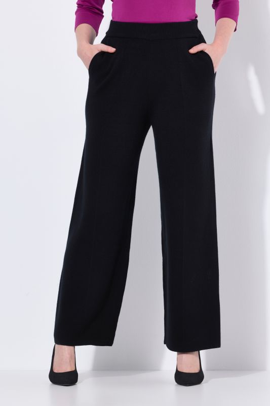 Pantalon en maille, taille élastique, jambe large avec pli marqué