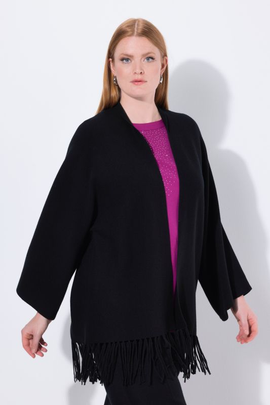 Cardigan long à manches longues et sans fermeture, franges