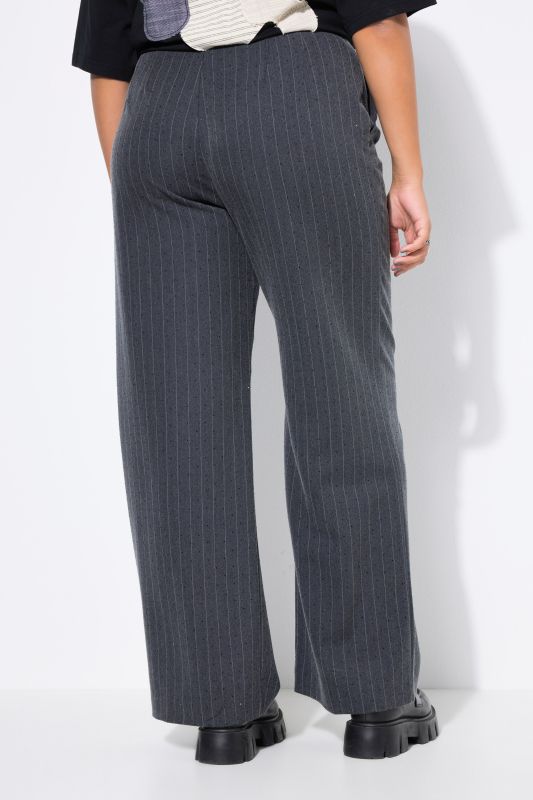Pantalon à fines rayures, petites pierres scintillantes, coupe Wide Legs et taille haute
