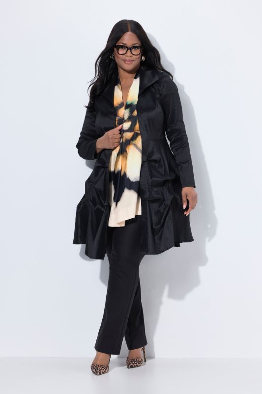 Veste longue à col pelle à tarte, manches longues et large volant