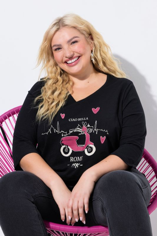 T-shirt Ciao Bella. Manches 3/4 et décolleté en V. Coupe Classic Fit.