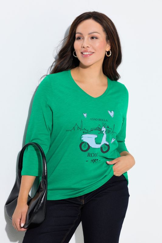 T-shirt Ciao Bella. Manches 3/4 et décolleté en V. Coupe Classic Fit.