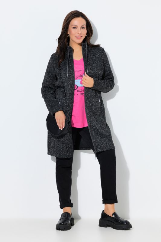 Veste en maille polaire, col montant et poches zippées, coupe plus longue