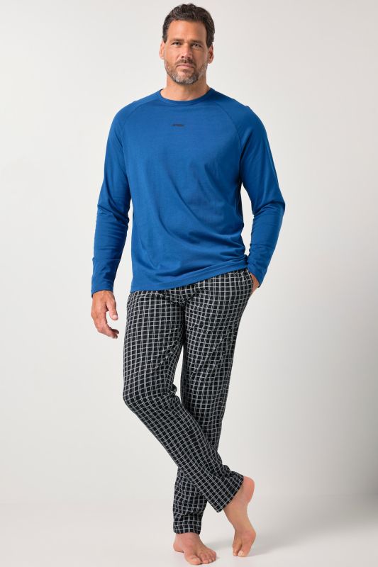 Pyjama JP 1880, deux pièces (t-shirt manches longues + pantalon à carreaux), collection Homewear - jusqu'au 8&nbsp;XL