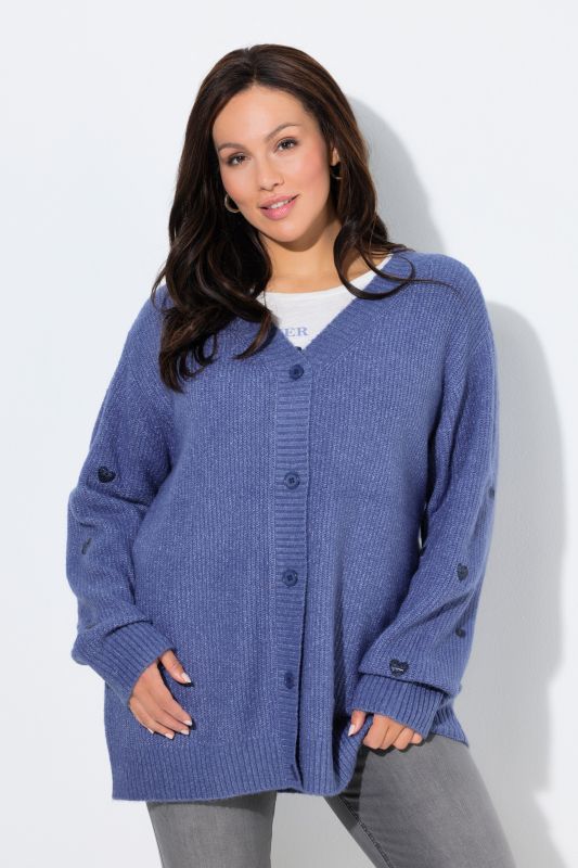 Cardigan col en V et manches longues, cœurs en paillettes