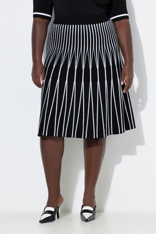 Jupe plissée longueur midi, rayures, taille élastique et coupe évasée