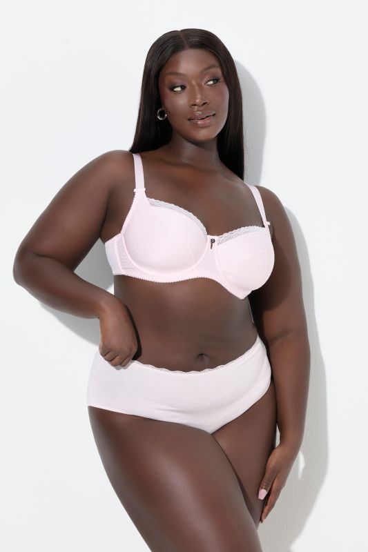 Soutien-gorge à armatures. Motif jacquard. Liserés en dentelle - bonnet C-G