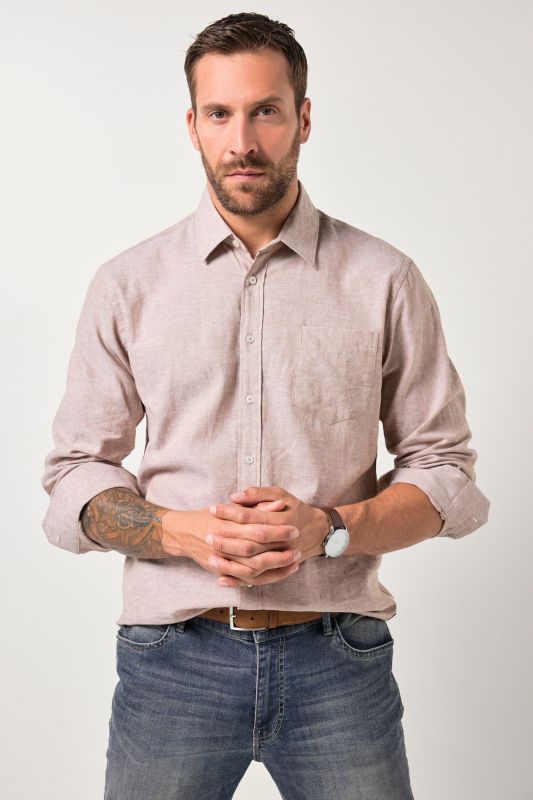 Chemise en lin mélangé JP 1880, manches longues et col Kent, coupe Modern Fit - jusqu'au 8 XL