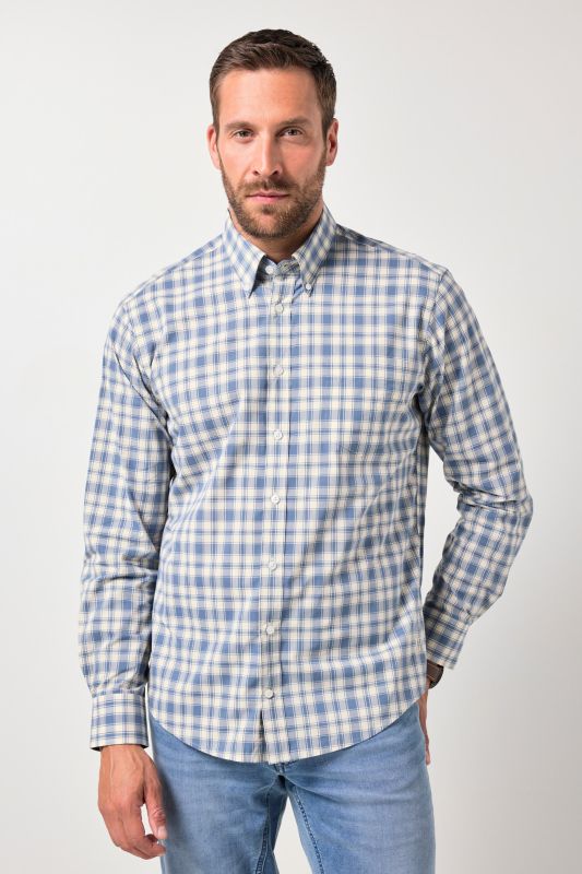Chemise à carreaux JP 1880, manches longues et col à pointes boutonnée, coupe Modern Fit - jusqu'au 8 XL