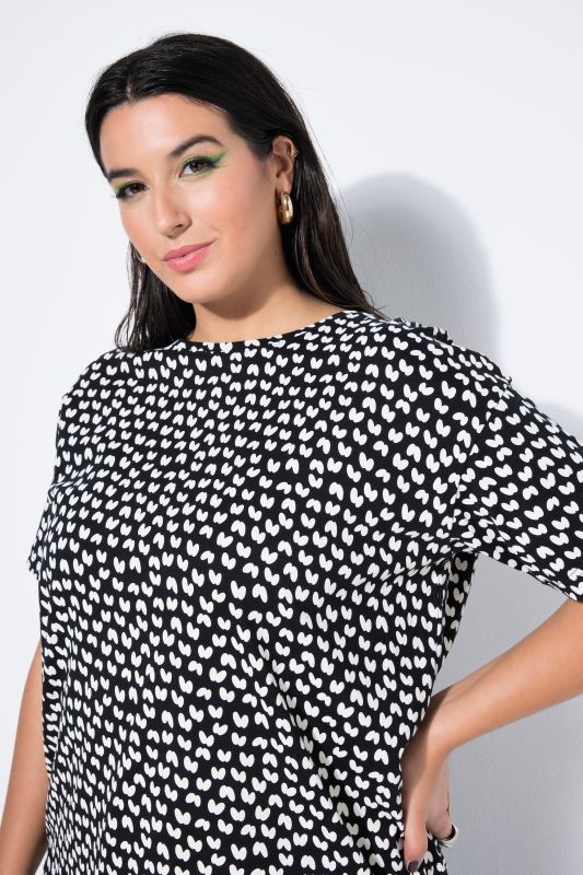 T-shirt imprimé noir & blanc, manches courtes