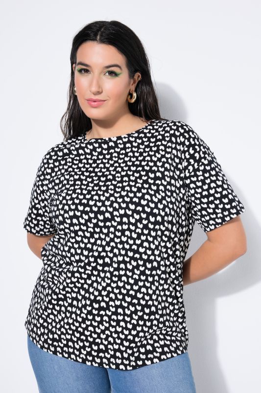 T-shirt imprimé noir & blanc, manches courtes