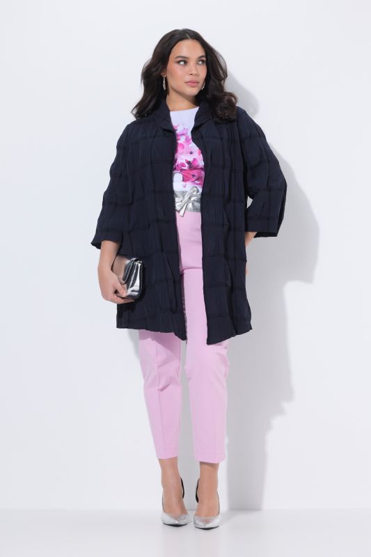 Veste encolure en V et manches 3/4, matière texturée 3D, coupe évasée