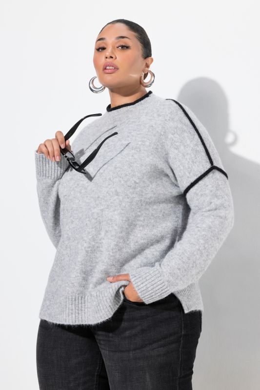 Pull rayé oversize, col montant et manches longues