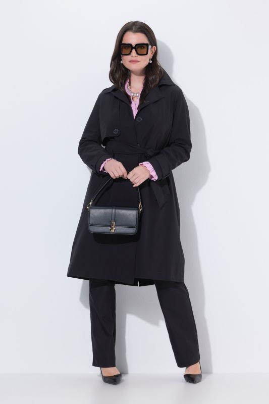 Trench-coat coupe évasée, col chemise et ceinture, doublure en satin