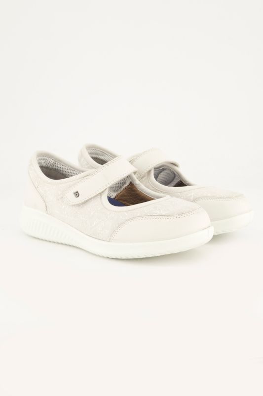 Chaussures en cuir Jomos, fermeture velcro. Motif fleurs. Semelle intérieure amovible - largeur K