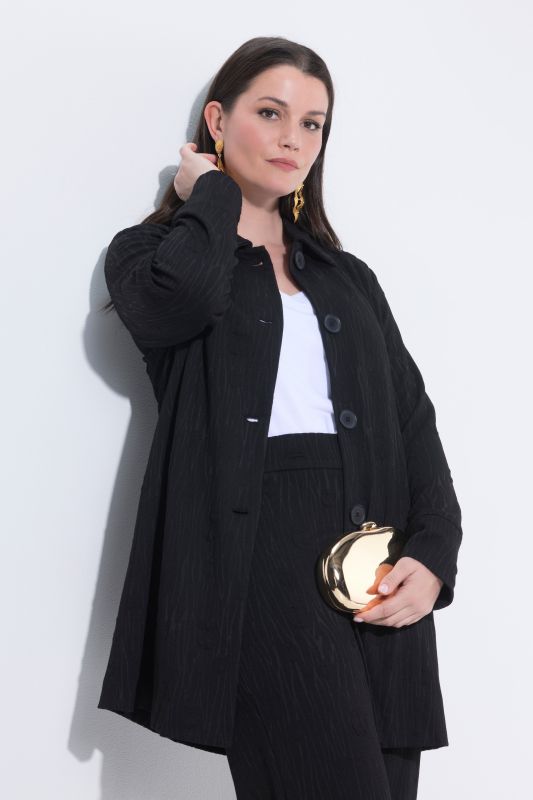 Blazer en jersey Jacquard, manche longues et col chemise, coupe évasée