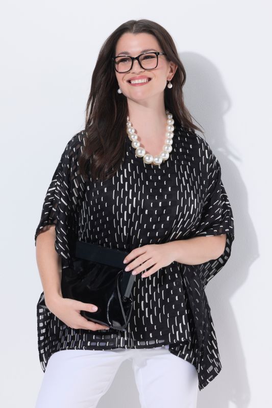 Blouse doublée en mesh, coupe oversize, décolleté en V et manches courtes